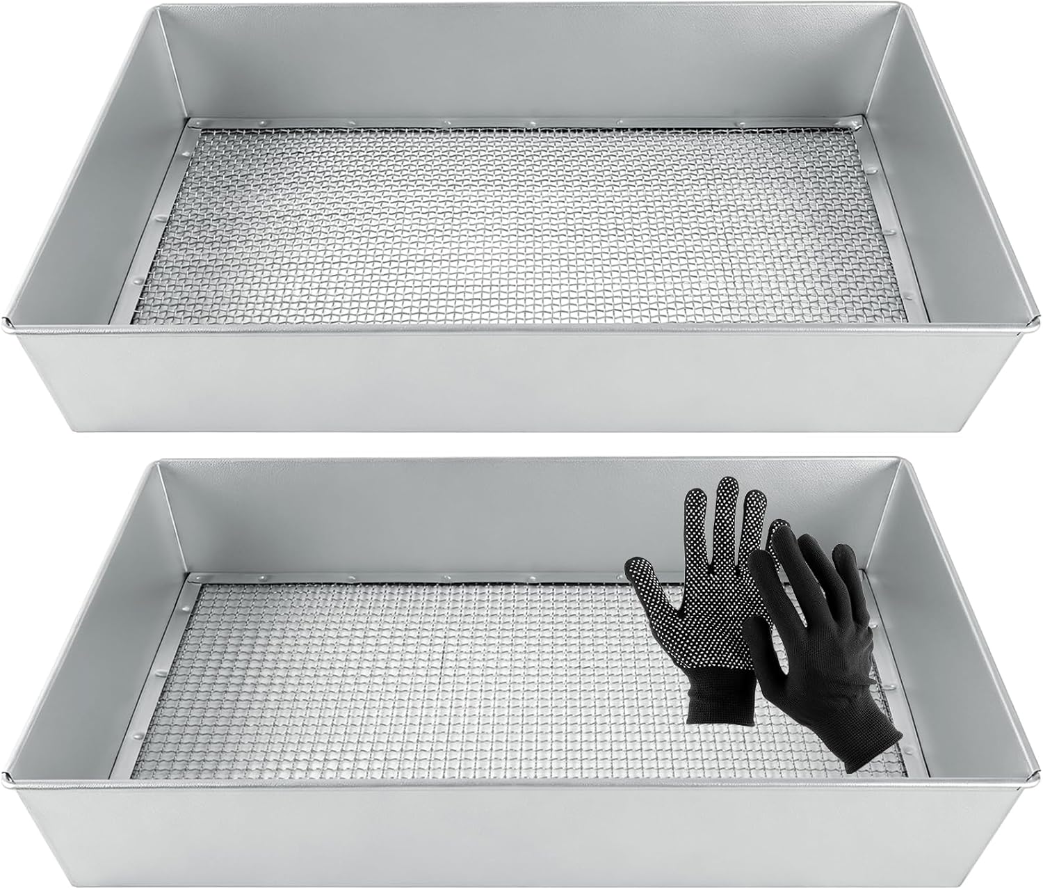 cyrico Soil Sifter for Gardening 2 Pack, 17.5 x 11.5 Inch Large Compost Sifter, Heavy Duty Metal Garden Sieve with 1/4 & 1/8 Inch Mesh Screens, Sifting Pan Tray for Rock, Dirt, Gravel, Sawdust, Sand