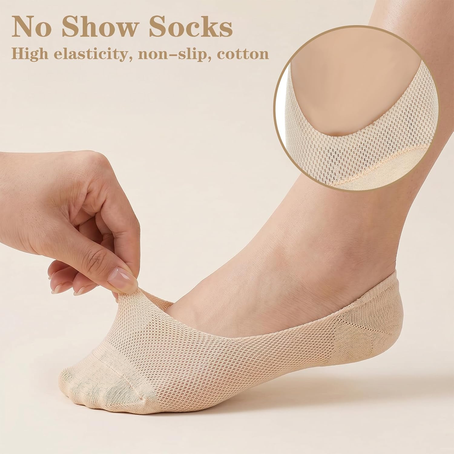 6 Pairs No Show Socks Womens, Non Slip Thin Ultra Boat Mesh Liner Ultra Low for Women Flats Sneaker Heels