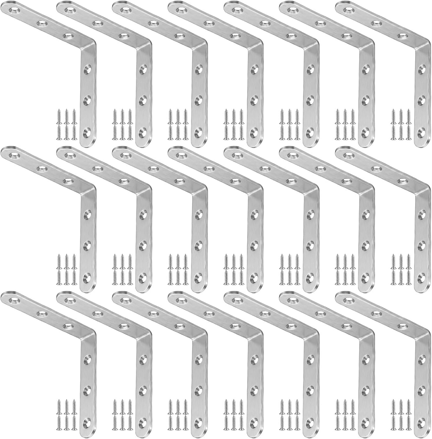 20 Pcs L Bracket Corner Braces 4 Inch Stainless Steel L Bracket Heavy Duty Shelf Bracket for Wood Shelves, Wall Hanging Support 90 Degree Joint Right Angle Brackets with Screws