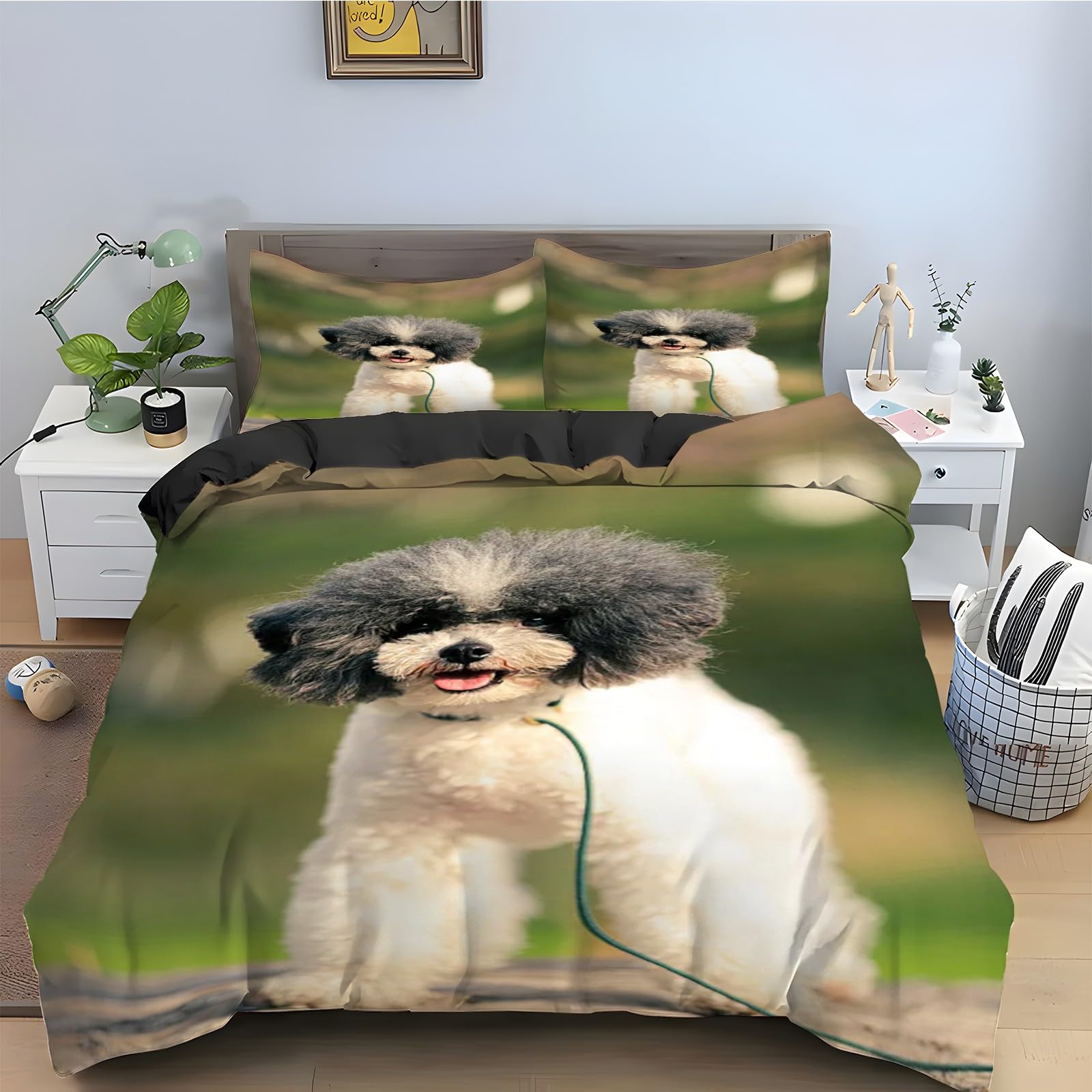 Parure de Lit Caniche et Housse de Couette 220x240 pour Chambre Enfant ou Adulte