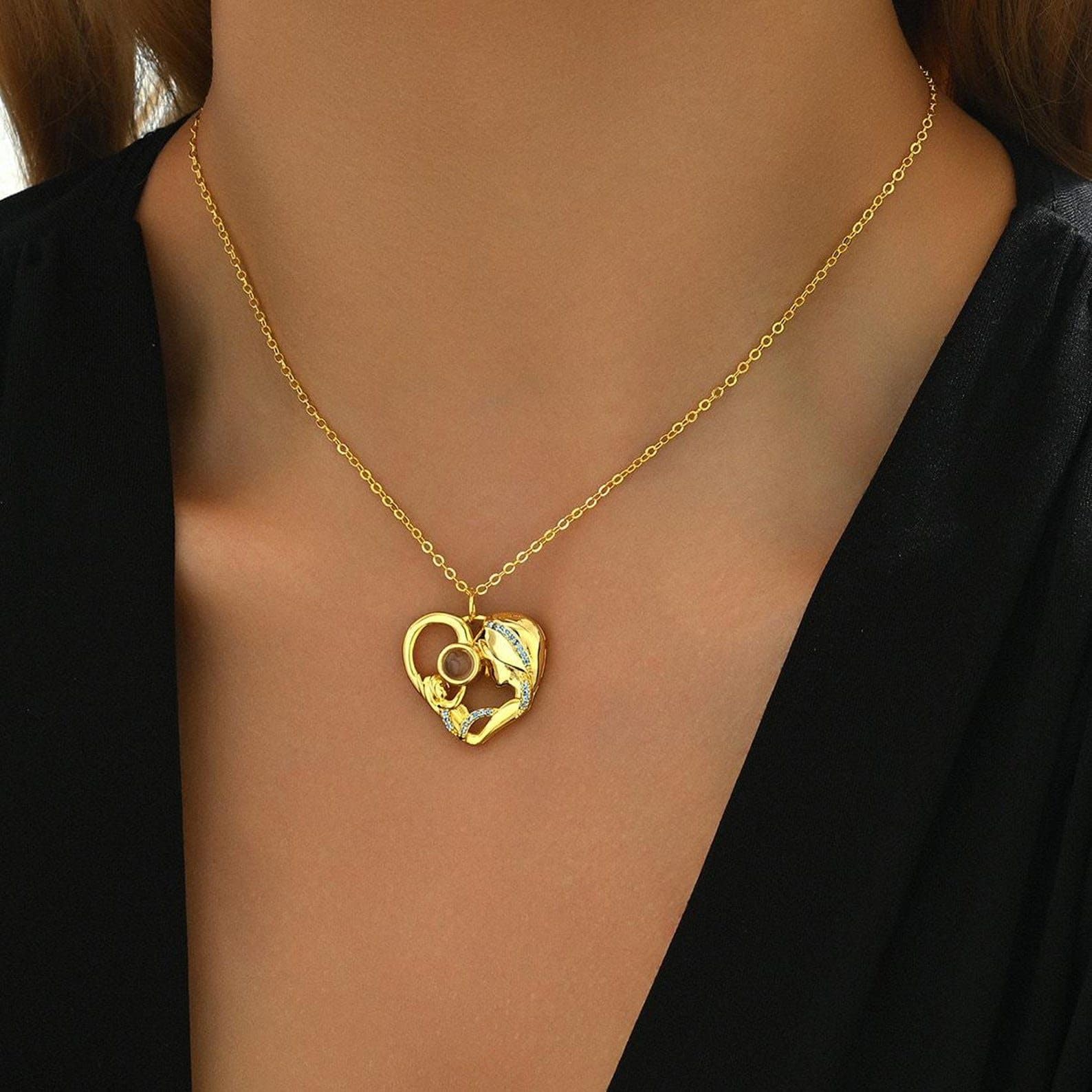 Collana cuore mamma e figlio con foto proiettata personalizzata, ricordo affettivo