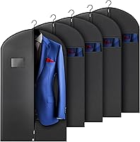 Hleelomi 5 Pack 40-Inch Garment Suit Bags for Travel & Storage - Waterproof, Clear Window, Foldable Hanging Black Bags