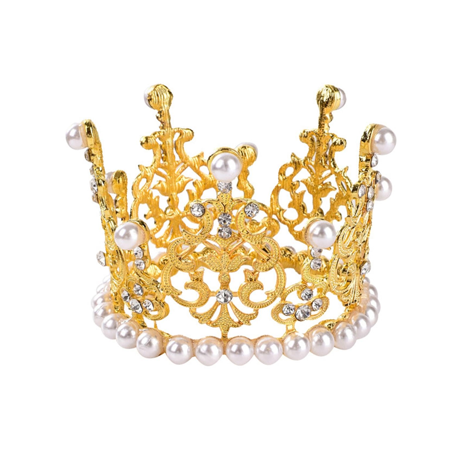 matumou Faux Pearl Crystal Crown Ornament Princess Wedding Birthday Baking Cake Decor