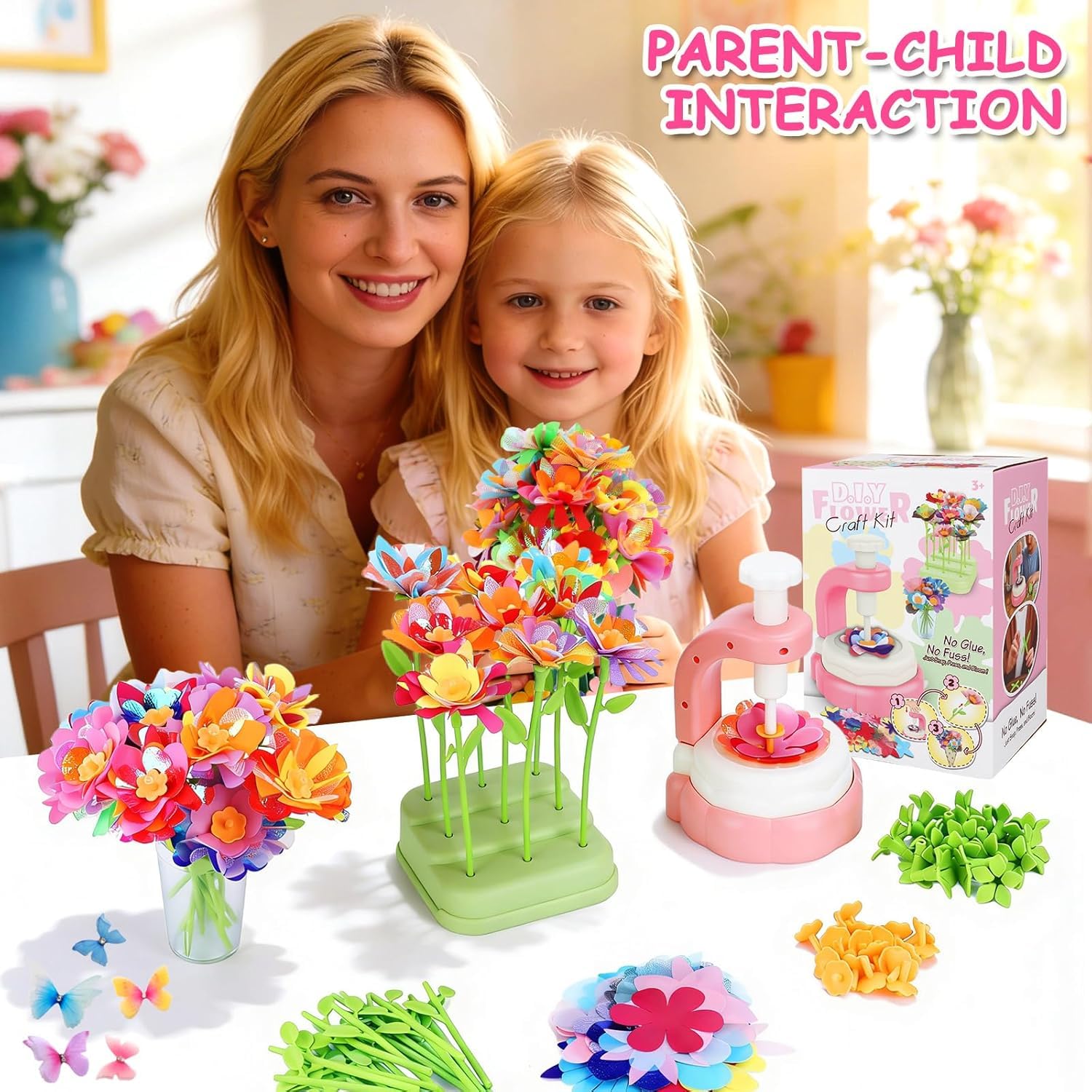 TOSUTO Kit Fabrication de Fleurs Tissu, Création Bouquet Fleurs, Jeux Educatif Enfant 3+ Ans - Rose