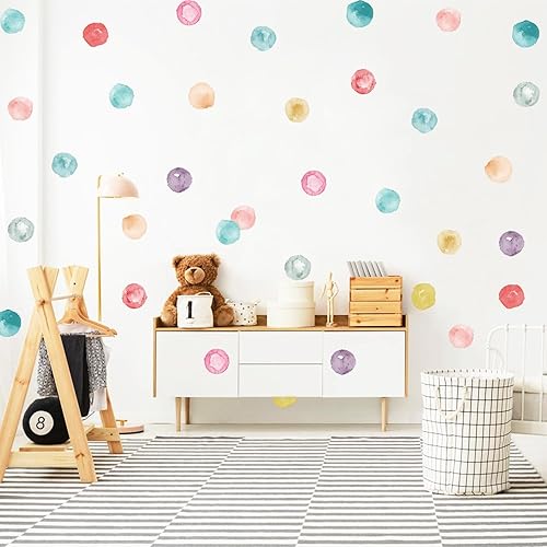 Miniatura 3 de Calcomanías de pared con diseño de lunares, acuarela, círculo, arcoíris, extraíble, para niños, bebés, niñas, sala de estar, dormitorio, sala de