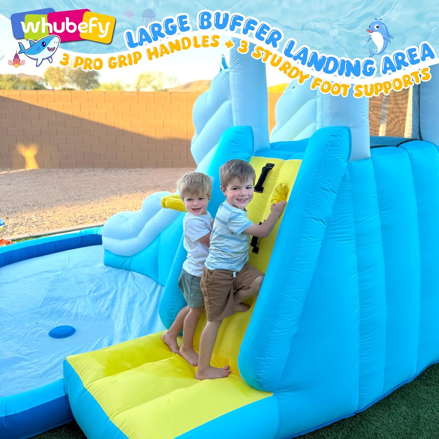 Whubefy Inflatable Water Slide for Kids Backyard Blow Up Water Park with Narwhal Waterfall Rush Slide & Large Splash Pool, Climbing Wall, Basketball Hoop for Summer Outdoor Fun Birthday Party Gift