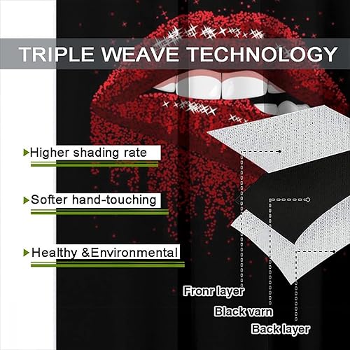 Miniatura 7 de Cortinas de labios rojos y negros con impresión artística para niñas, mujeres, dormitorio, sala de estar, decoración de ventana con bolsillo para
