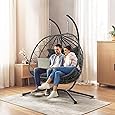 SWITTE Double Egg Swing Chair with Stand, Outdoor Patio 2 Person Hanging Wicker Hammock Chairs with Cushion for Indoor Bedroom, Lawn, Garden-Dark Grey