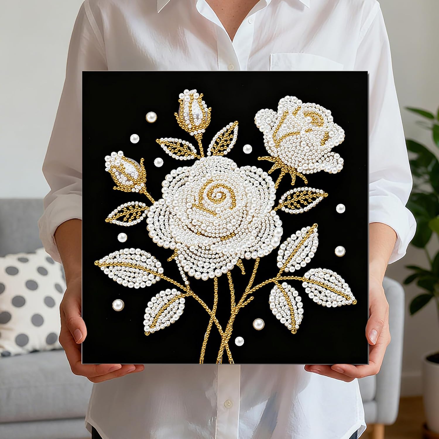 Sulunmo with Frame Diamond Art Kits for Adults,5D Pearl Art Diamond Painting Kits for Beginners,DIY Diamond Dots Pearl Paintings Picture Arts Craft for Adults,Home Wall Decor (Rose) 25 * 25cm