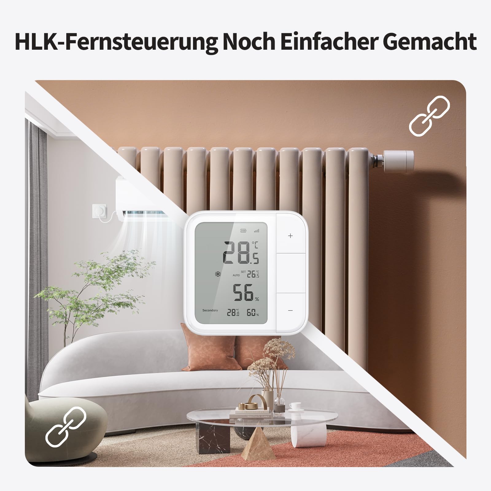 Aqara Raumthermostat W100, Temperatur & Luftfeuchtigkeit Überwachung, Wireless, Fernsteuerung HVAC, 3 Anpassbare Tasten, Matter,Thread/Zigbee, HomeKit, Funktioniert mit Apple Home, Alexa, Google