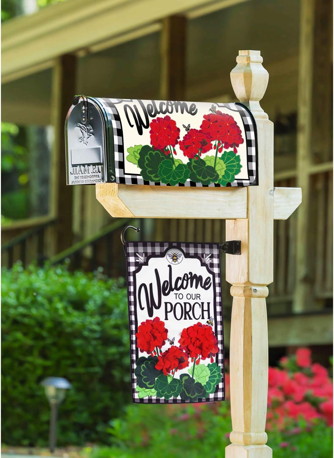 Evergreen Flag Geranium Plaid Mailbox Cover Durable and Well Made Home and Garden Décor for Lawn Patio Yard