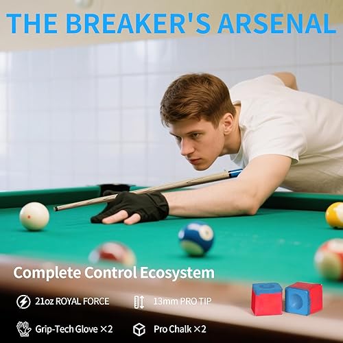 Miniatura 7 de Horse Break Taco de billar, palo de piscina de 21 onzas, 2 piezas de 57 pulgadas, palos de billar con punta de ruptura profesional de 0.512 in,