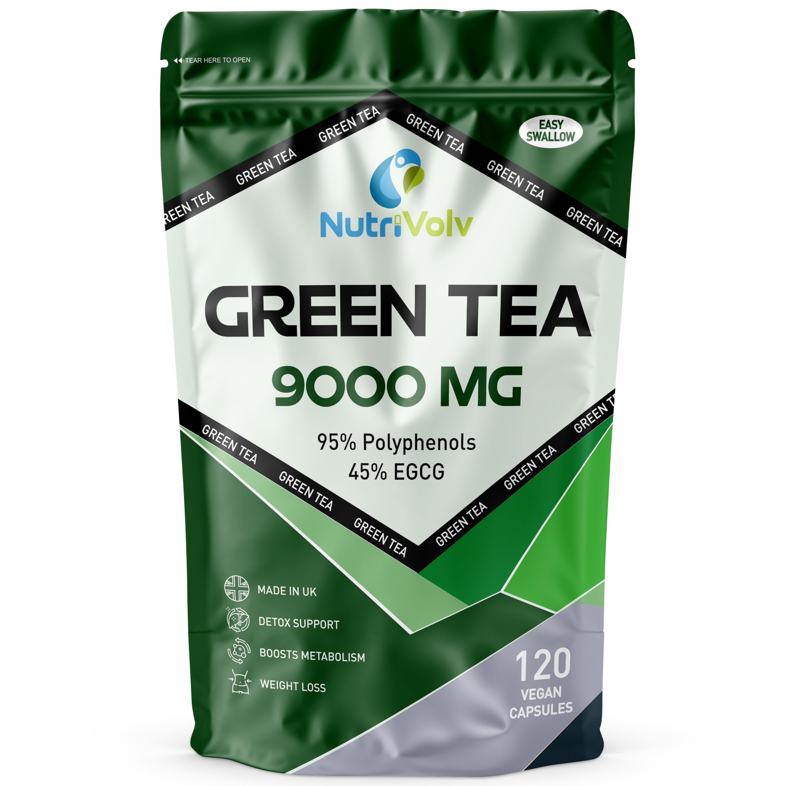 Green Tea Extract Supplement 9000mg maintaining a Healthy Metabolism, Cardiovascular System, and Immune System, Perfect for Weight Loss, Slimming Aid, & Detox | 120 Capsules