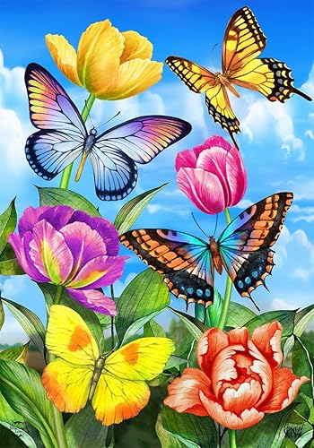 Miniatura 12 de Briarwood Lane Bandera de jardín de primavera con mariposas en el jardín Butterflies,04 - Mariposa,Mariposas Amapola,Mariposas Brillan,Tulipanes