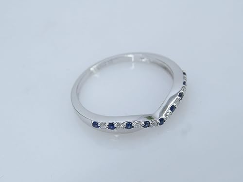 Miniatura 5 de Banda de protección de contorno apilable de oro de 14 quilates con zafiro azul y diamante blanco para aniversario de boda