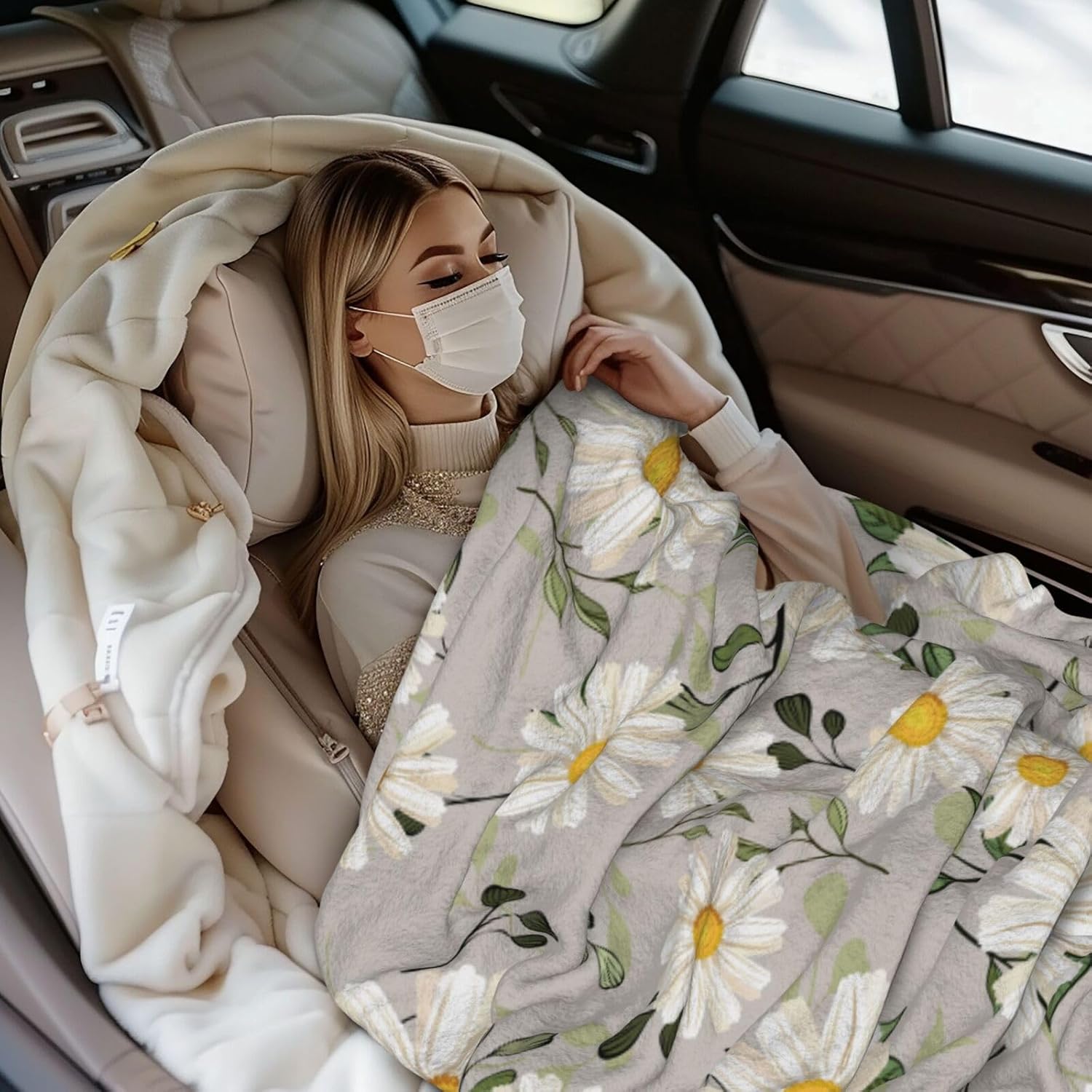 White Daisies Flower Fleece Throw Blanket Ultra Soft Cozy Decorative Flannel Blanket for Home Bed Couch Chair Travel 40x30in - Image 8