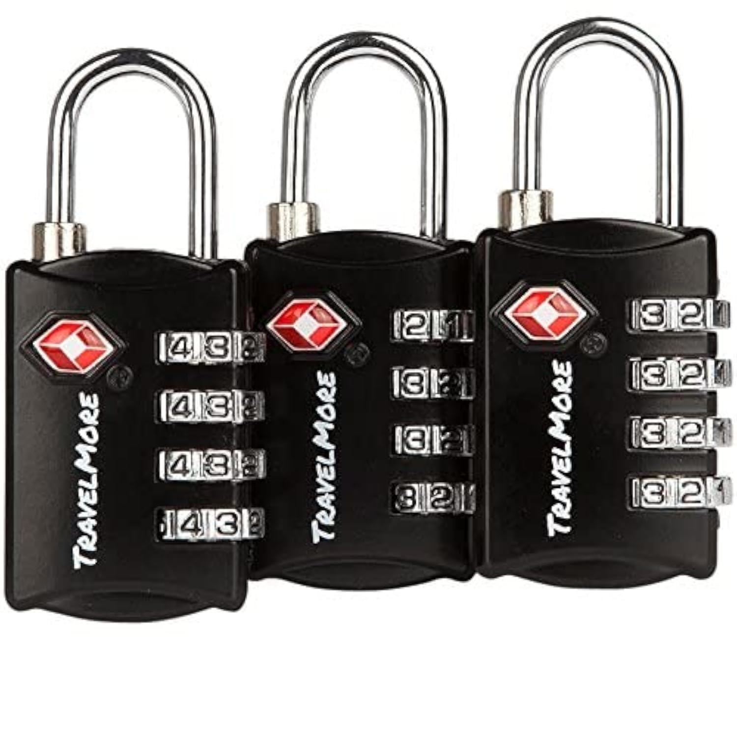 3 Pack TSA Luggage Locks with 4 Digit Combination – Heavy Duty Set Your Own Padlocks for Travel, Baggage, Suitcases & Backpacks - Black