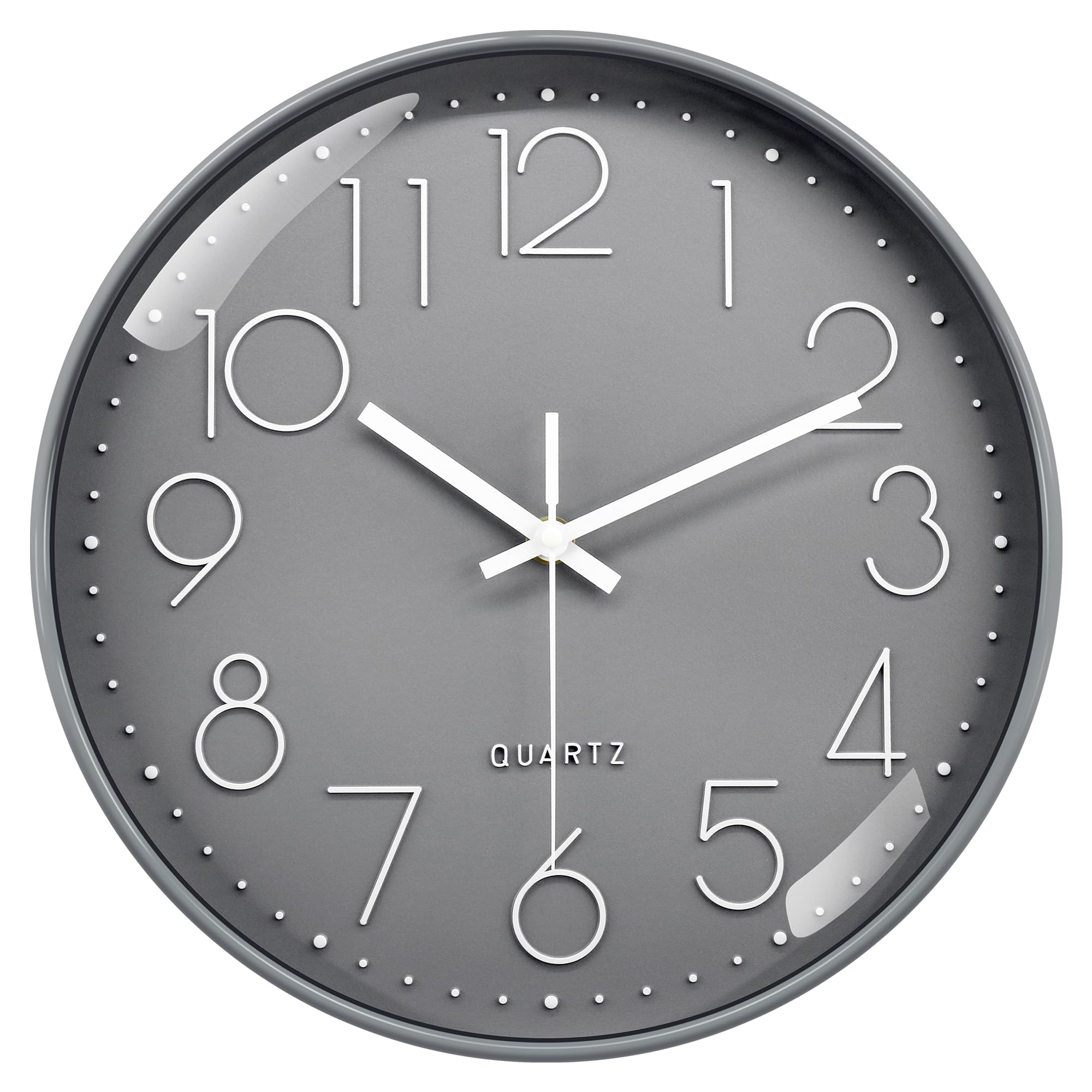 VIKMARI 30 cm Graue Wanduhr Lautlos Batteriebetrieben Moderne 3D-Ziffern Uhr, Deko für Schlafzimmer Büro Badezimmer Küche Wohnzimmer
