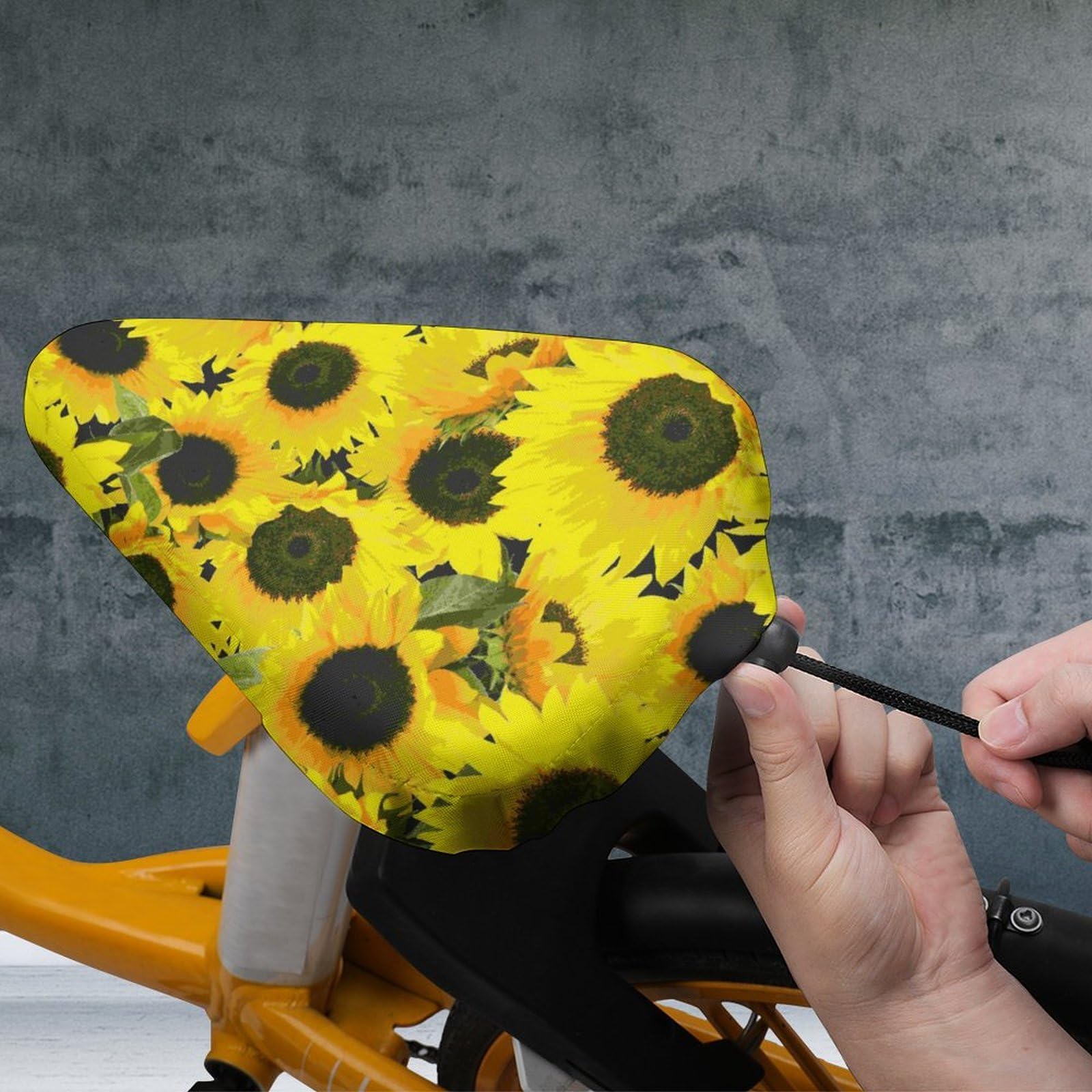 Coprisella Bici Impermeabile,Sella Bici Stampa 3D di Girasoli,Sella Mtb Regolabile,Bicicletta Coprisedile Fibbia a Molla,Coprisella Bicicletta Adatto alla Maggior Parte (Girasole 2,2 pezzi)