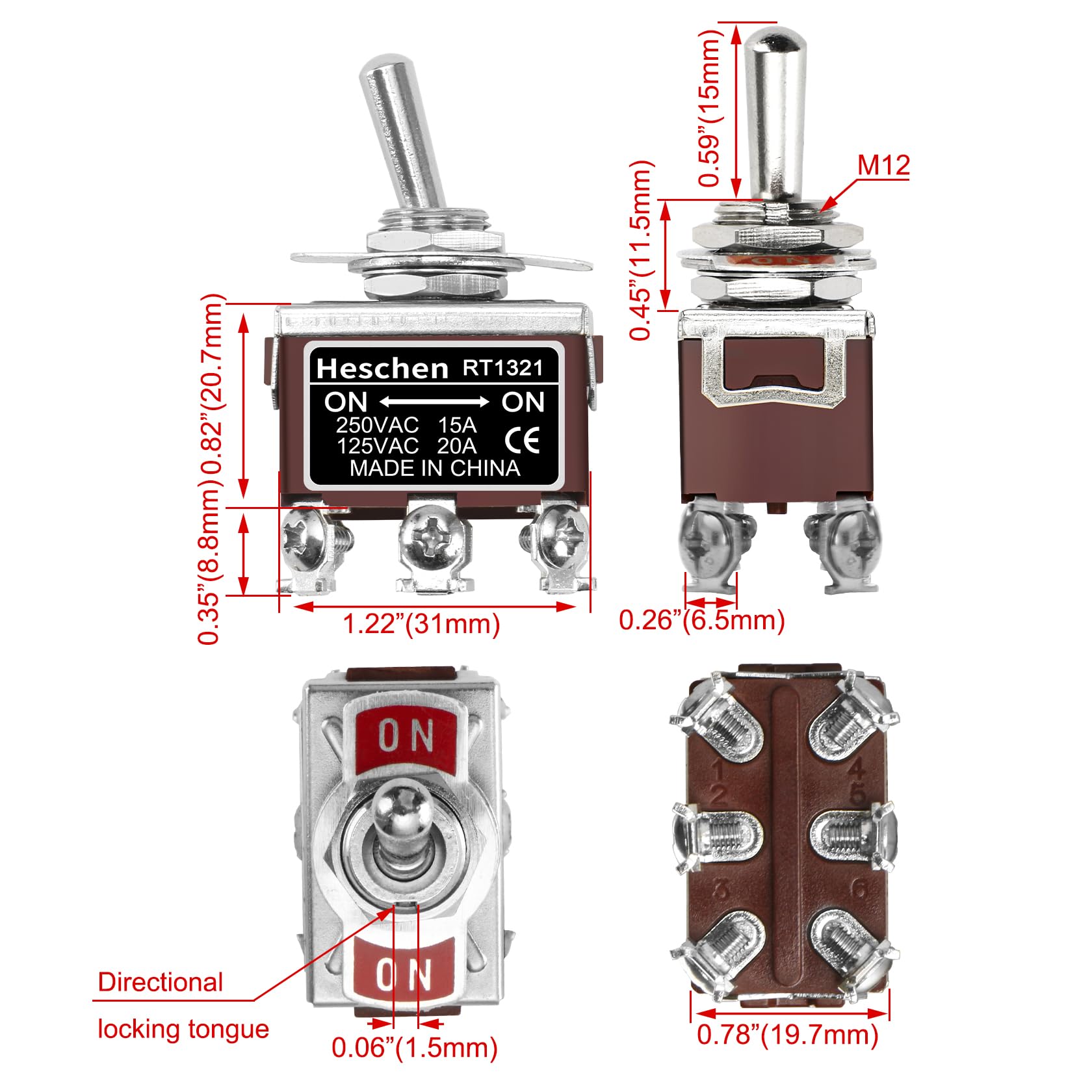 Heschen Interrupteur à Bascule En étal C511A SPST Aintenu ON/OFF 2