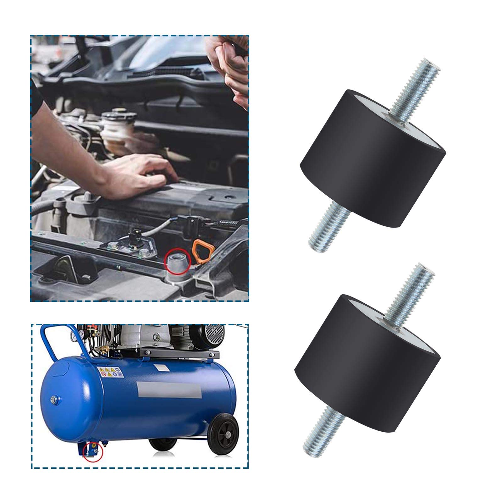 4 Stück M8 40x30mm Doppelend-Gummi-Absorber Halterungen Anti-Vibrations-Isolator für Luftkompressoren Motoren Wasserpumpen