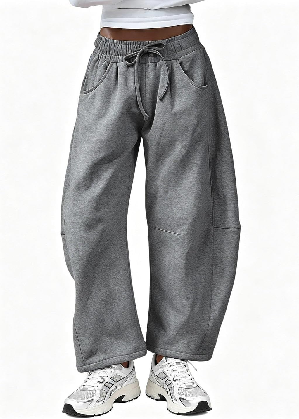 Women's Barrel Leg Sweatpants - 100% Cotton High Waisted Drawstring Wide Leg Pants with Pockets Casual Lounge Joggers