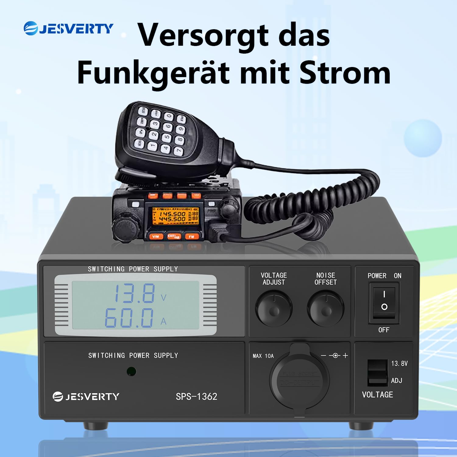 Universelles kompaktes Tischnetzteil – 60 Ampere geregelter Wechselstrom-Gleichstrom-Wandler für Heimlabore, 13,8 Volt, Lüfter, Schraubklemmen – Jesverty SPS-1362