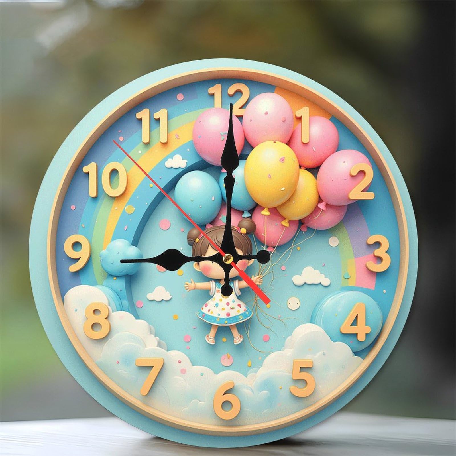 Amazon.com: Cartoon Girl Balloon Clock Wall Decor 10-Inch Wooden