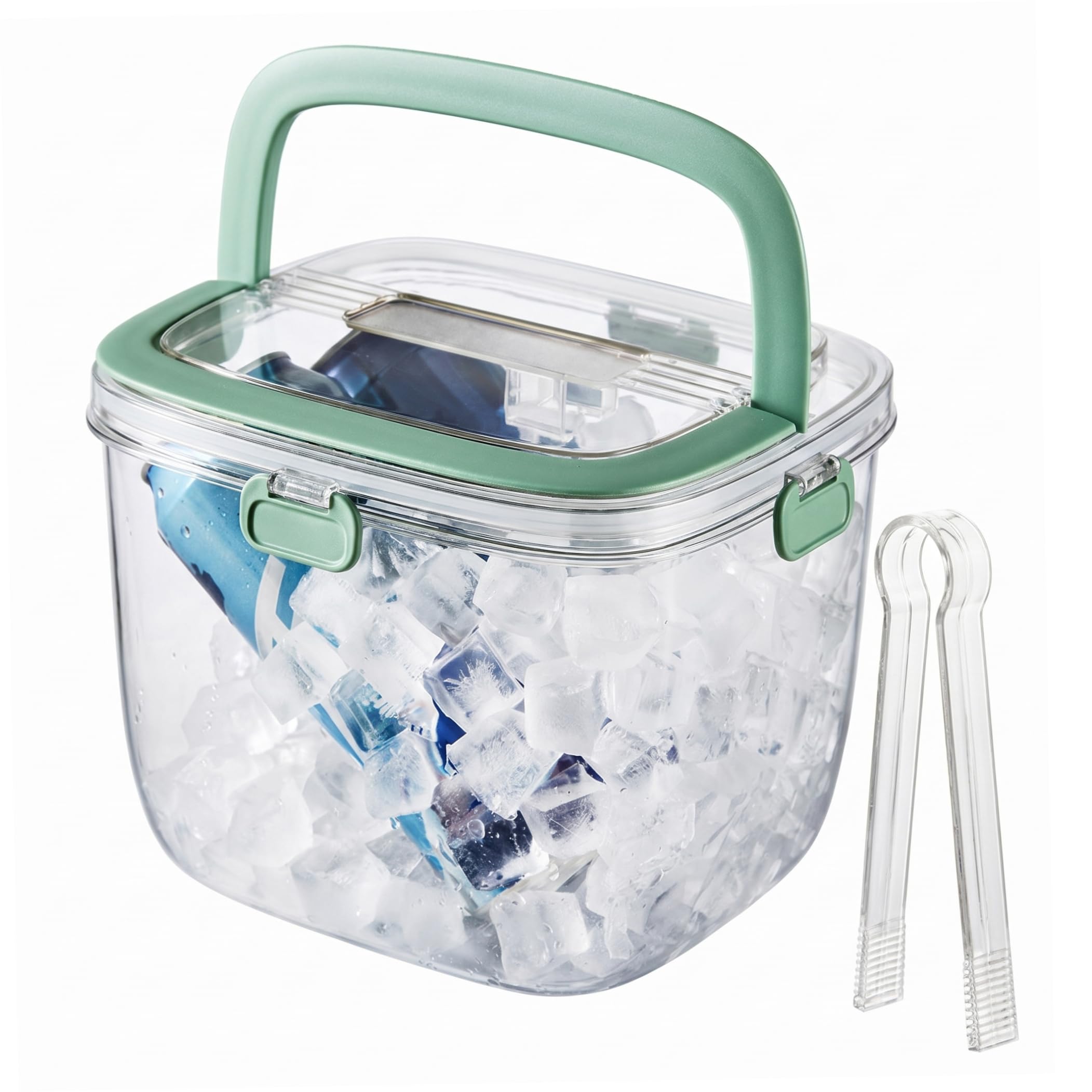 Neptuiby Ice Bucket for Freezer Ice Cube Bin with Insulated Layer & Tongs Portable Freezer Bin for Picnics Beach Parties Home.