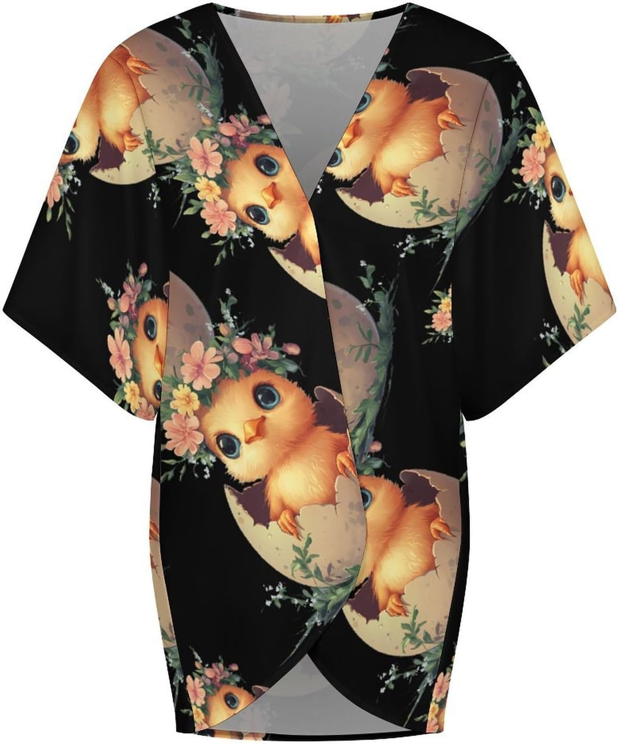 Hatching Chick Flowers Women's Open Front Cardigan Short Sleeves Jacket Lightweight Sweaters Tops
