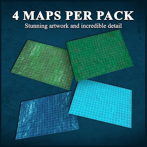 Miniatura 35 de Game Knights - Mapa de batalla laminado brillante de doble cara de borrado en seco, mapa de mesa para juegos de roles, superposición de cuadrícula
