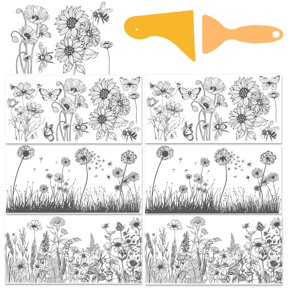 Transferts à frotter pour meubles vintage floral noir et blanc INFUNLY 6 feuilles 15x30cm
