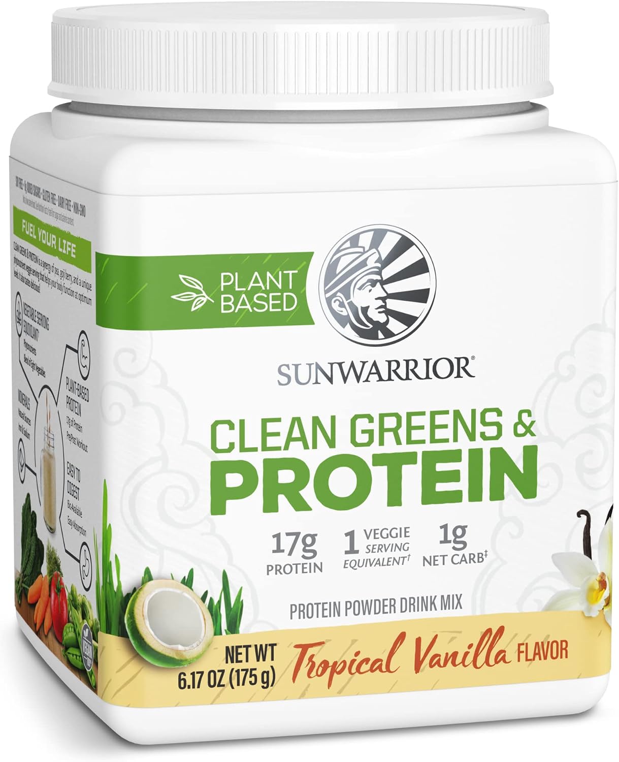 Sunwarrior Vegan Protein Powder and Greens Powder Superfood Powder Gluten Free Dairy Free Raw Organic Plant Based Super Greens Protein Shake | Clean Greens Protein Powder Vanilla 175g 7srv