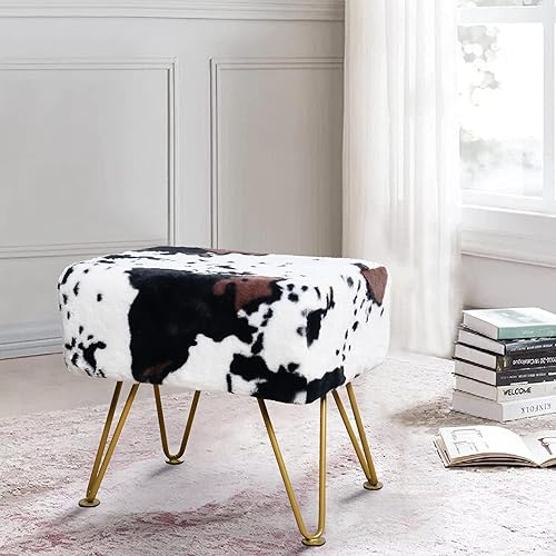 Miniatura 13 de Banco otomano largo rectangular de piel sintética con estampado de cebra, reposapiés suave y peludo, 46 x 16 x 17 pulgadas, banco de asiento