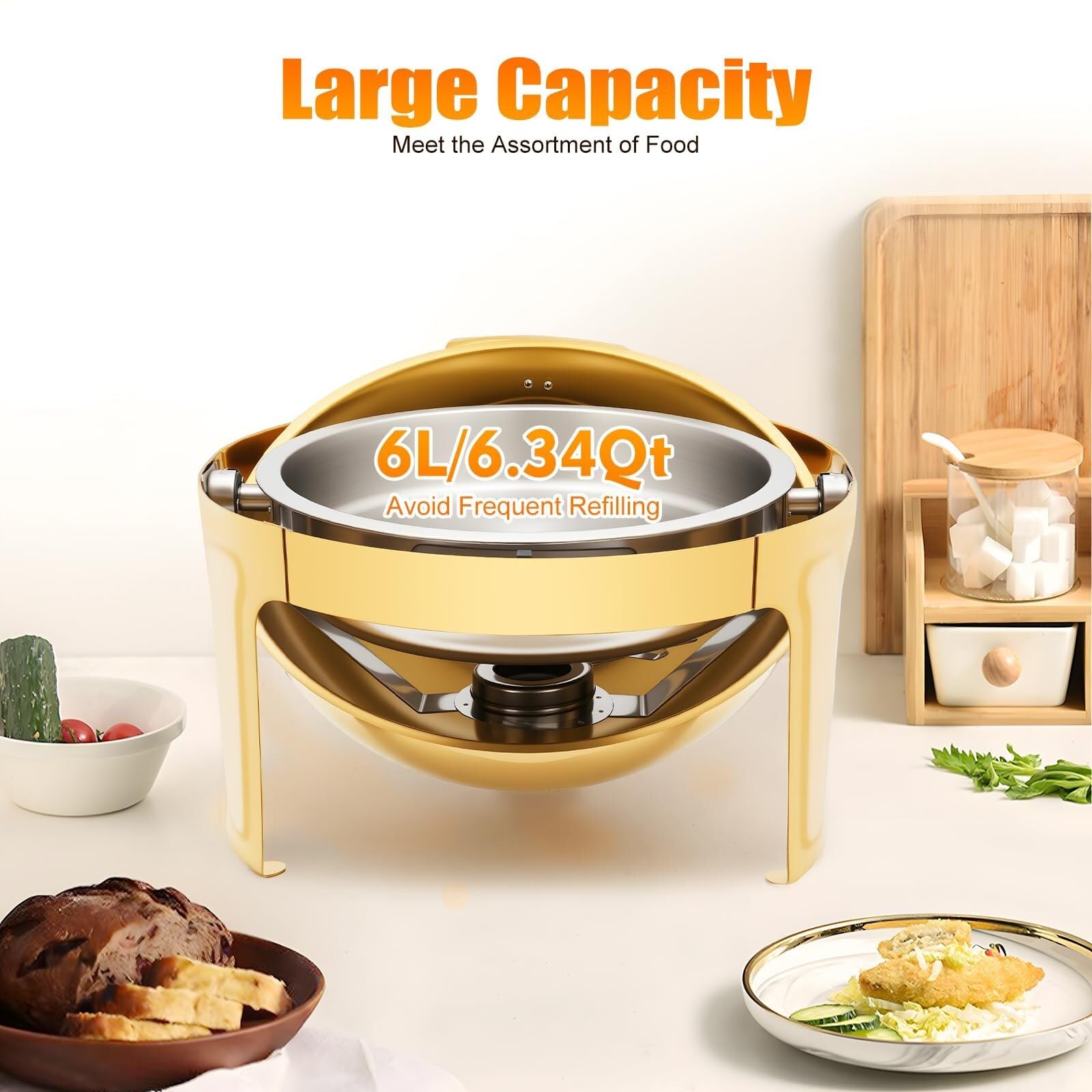 Chafing Dish 6 QT réchauds for Buffet Roll Top réchaud Buffet Ensemble en Acier Inoxydable Buffet Plus Chaud chafers Ensemble Chauffe Plat