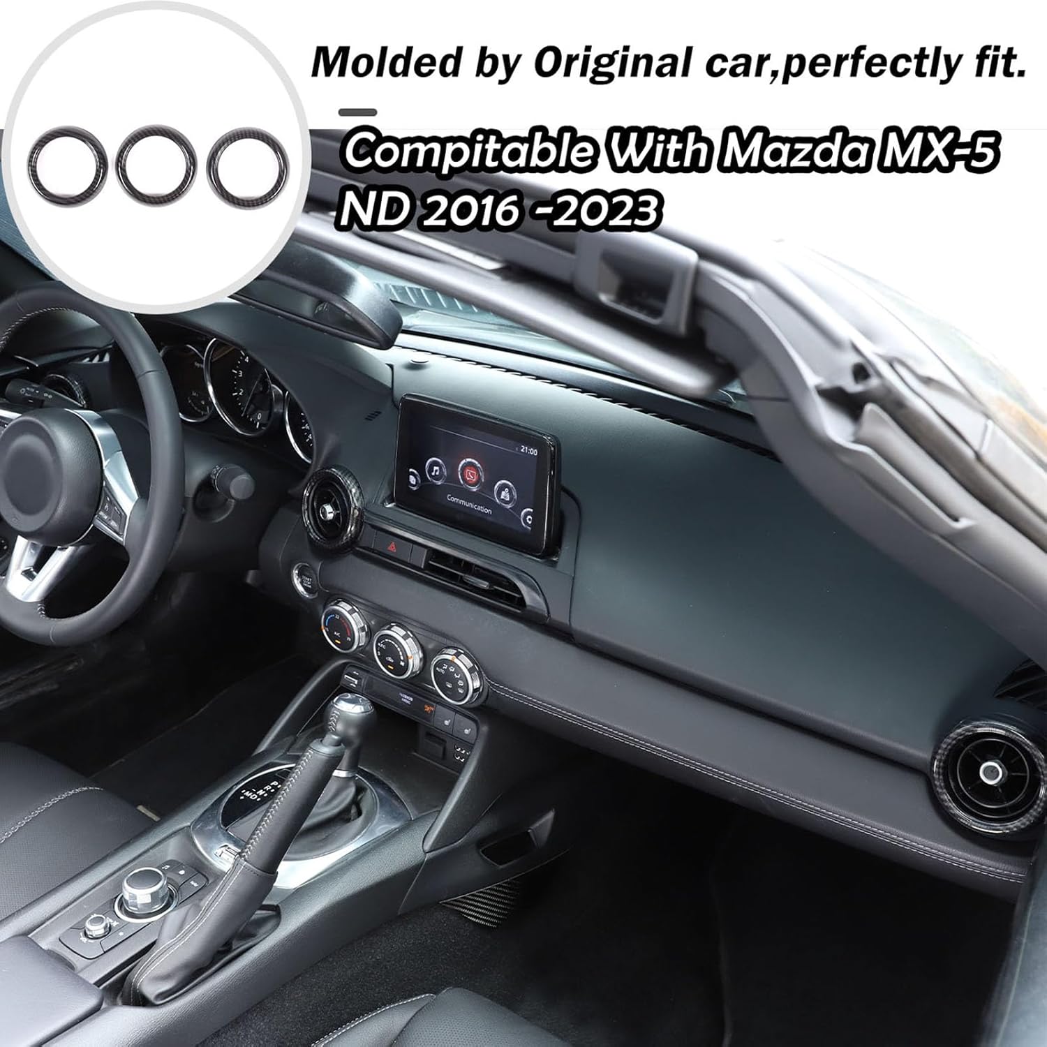 Car ABS Inner Central Console Air Conditioning Vent Rings Frame Cover Trim Car Accessories Compatible with Mazda MX-5 ND Fiat Abarth 124 2016-2020 2021 2022 2023 2024 2025+ (Black Carbon Fiber)