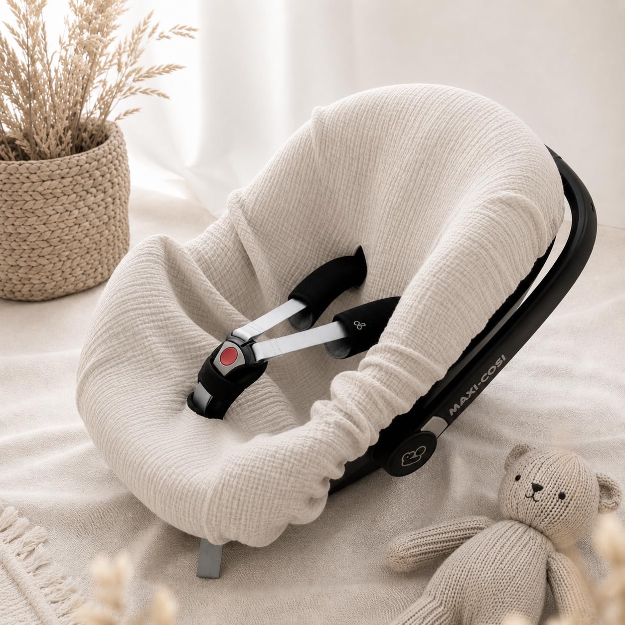 BABEES Universal Summer Baby Seat Cover 100% Cotton Muslin Beige Baby Products