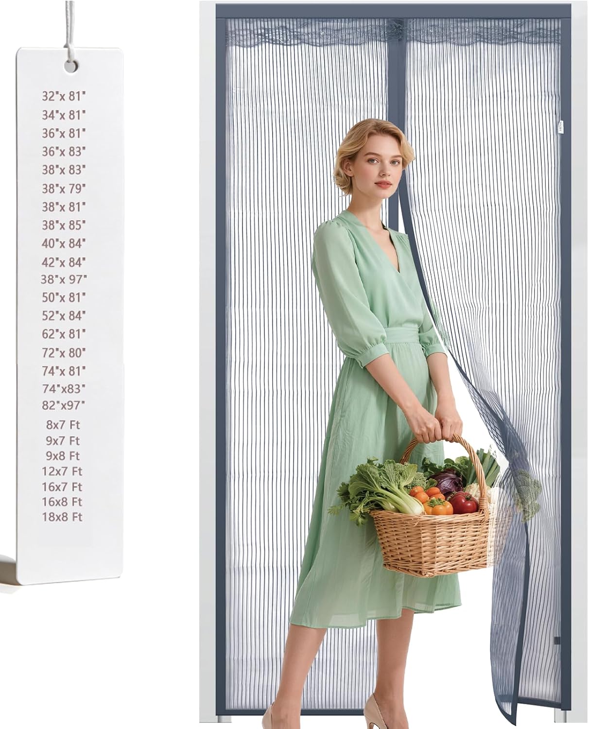 Garage Screen Door Mesh Heavy Duty, Hands Free Partition Retractable Fiberglass and Heavy Duty - Easy to Install Magnetic Closure -Gray (Garage Screen Size 16.3x7.15 FT)