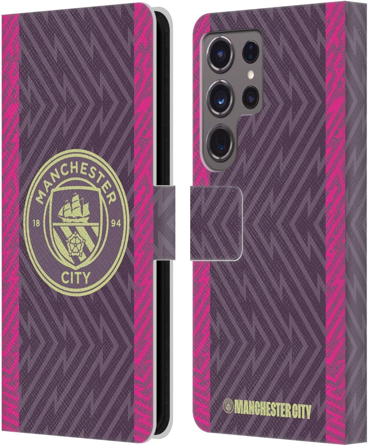 Head Case Designs Officially Licensed Manchester City Man City FC Home Goalkeeper 2023/24 Badge Kit Leather Wallet Case Compatible with Samsung Galaxy S24 Ultra 5G