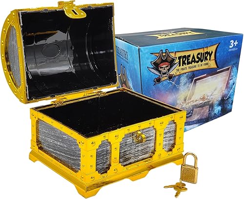 Miniatura 3 de Cofre del tesoro pirata para niños, caja de almacenamiento de plástico con borde dorado con cerradura y llave para juegos de caza para niños, fiesta