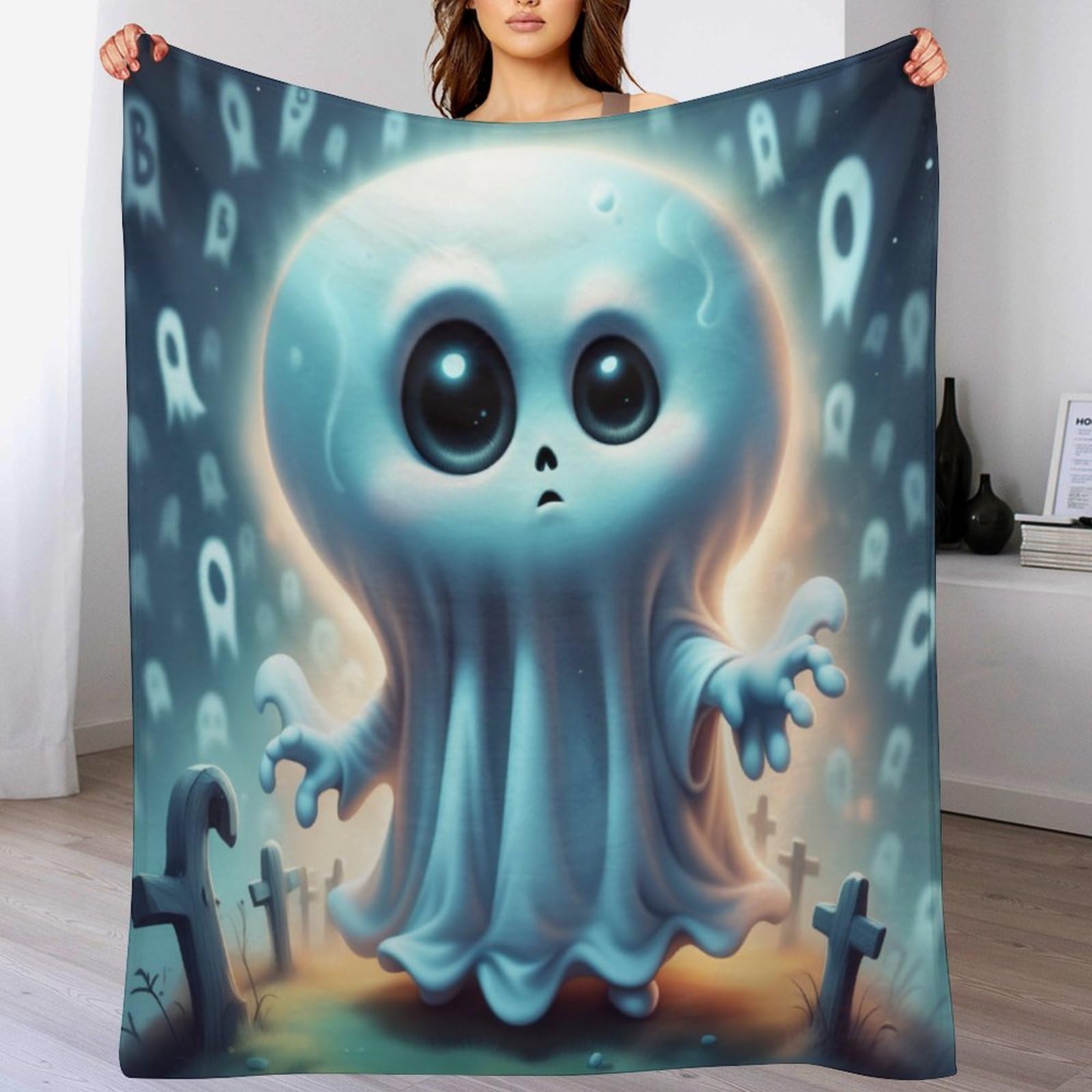 Couverture pour enfants et adultes douce en flannel motif fantôme pour lit 100x130cm