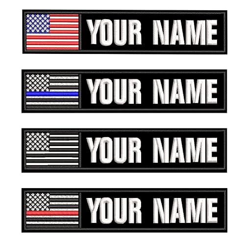 2PCS Customizable Name Patches, Iron-on Or Hook Fastener，Personalized Tactical Morale Embroidered Name Tags with American Flag Patch for Hats Caps Bags Backpacks Tactical Vest Military