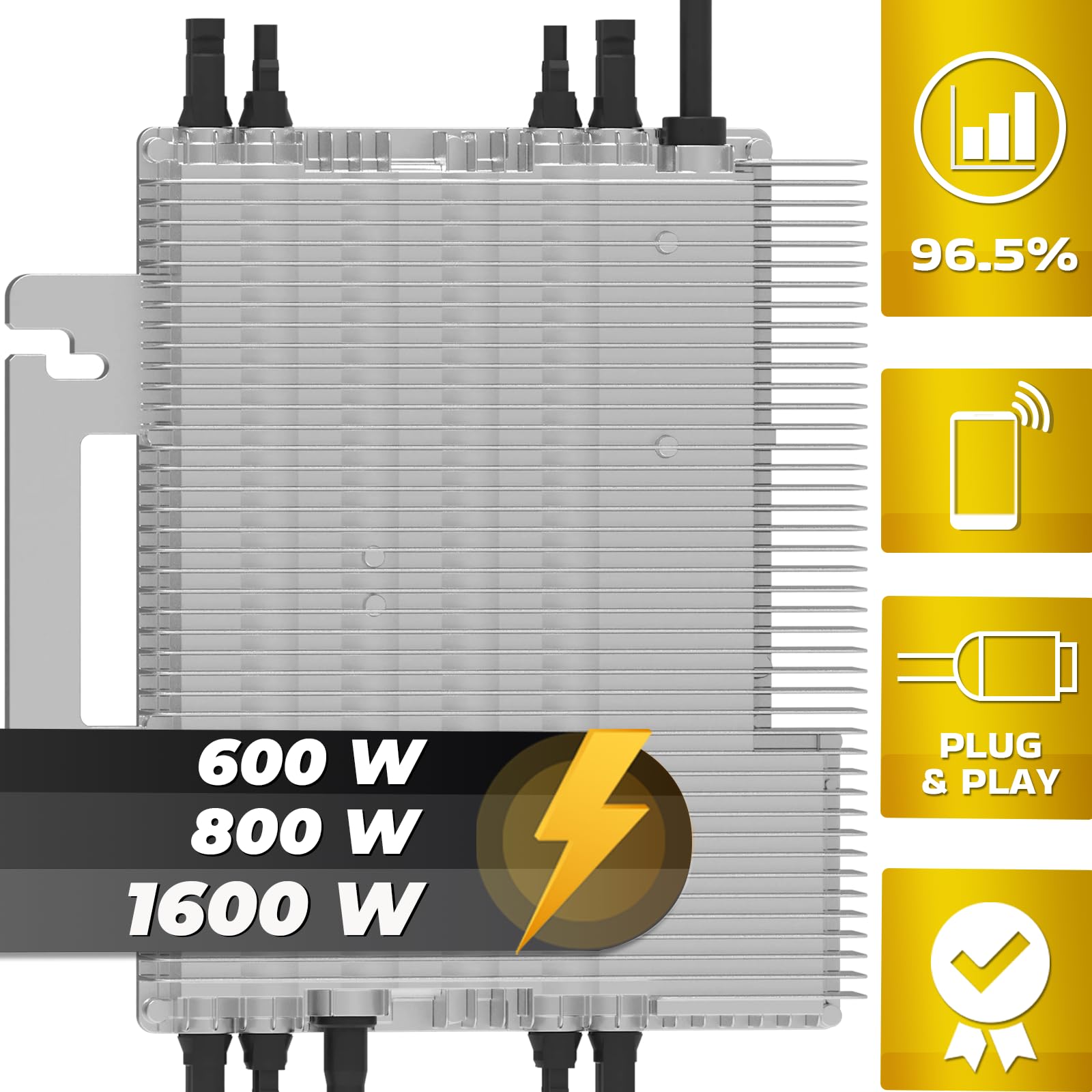 DEYE Mikro-Wechselrichter 1600 W SUN-M160G4-EU-Q0 für Mini-PV Solaranlage Balkonkraftwerk, IP67 wetterfest, 4 MPPT, WiFi, Micro Inverter