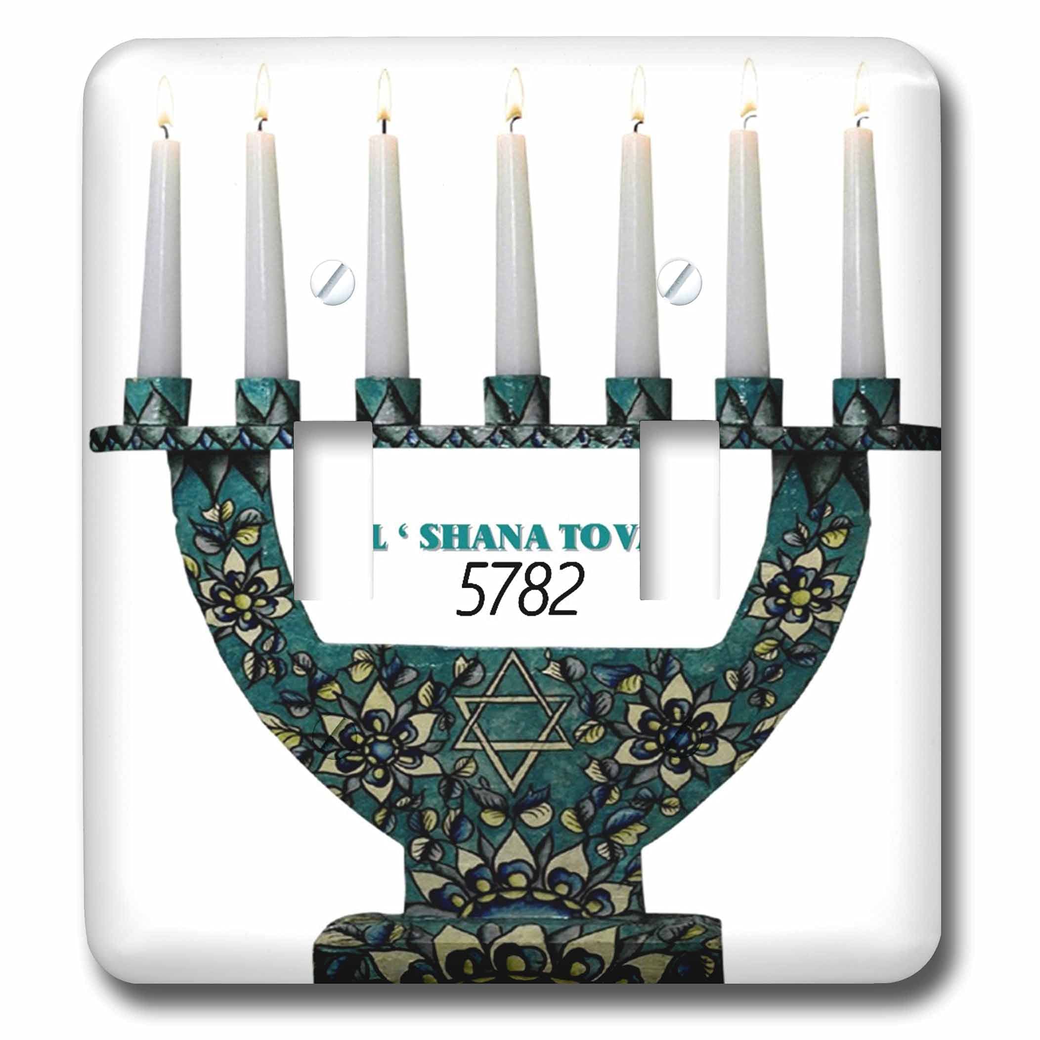 3dRose Image of Aqua And Gold Menorah Say L Shana Tova With... - Light Switch Covers (lsp_349035_2)