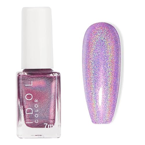Holographic Nail Polish - Glitter Pink Nail Varnish - Magic Rainbow Effect Nail Varnish - Purple Long-Lasting Gorgeous Glossy Nail Polish No Needed UV Cured - Pink