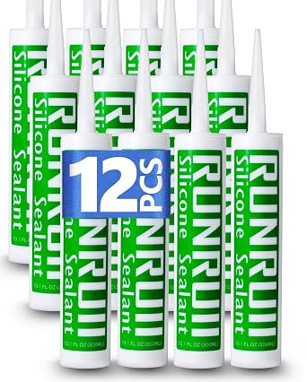 Advanced Silicone Caulk for Kitchen & Bathroom,10 fl oz Cartridge,12 Pack 100% Waterproof Silicone Sealant,Stronger Adhesion, Shrink & Crack Proof Silicone Caulk Sealant White-12 Pack
