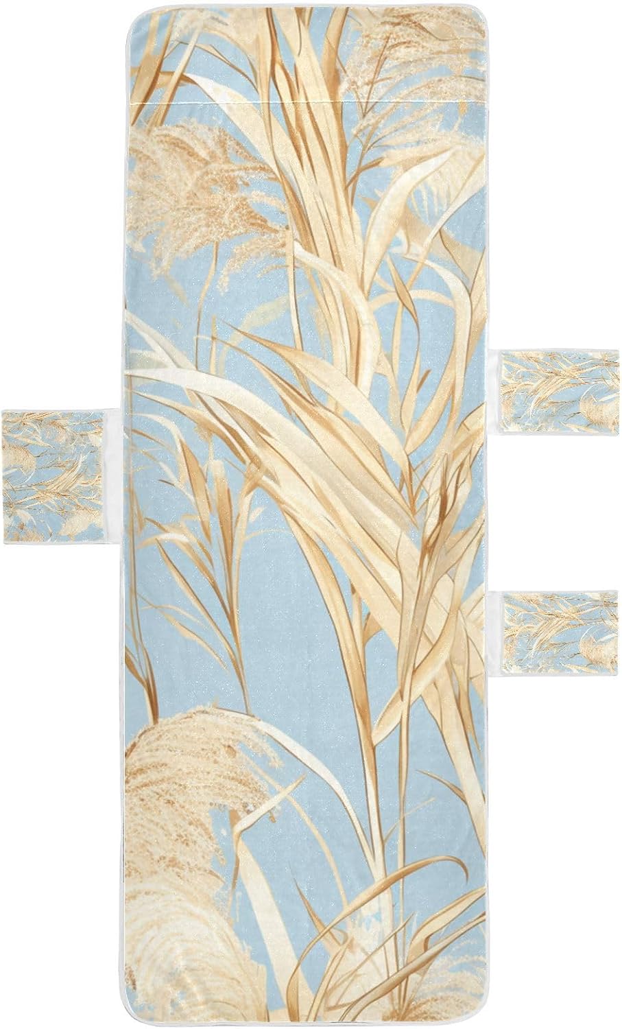 Golden Pampas Grass Light Blue Watercolor Style Patio Chaise Lounge Chair Cover Soft Polyester Pool Beach Chair Towel Covers for Pool Sunbathing Beach Garden, 85" X 30"
