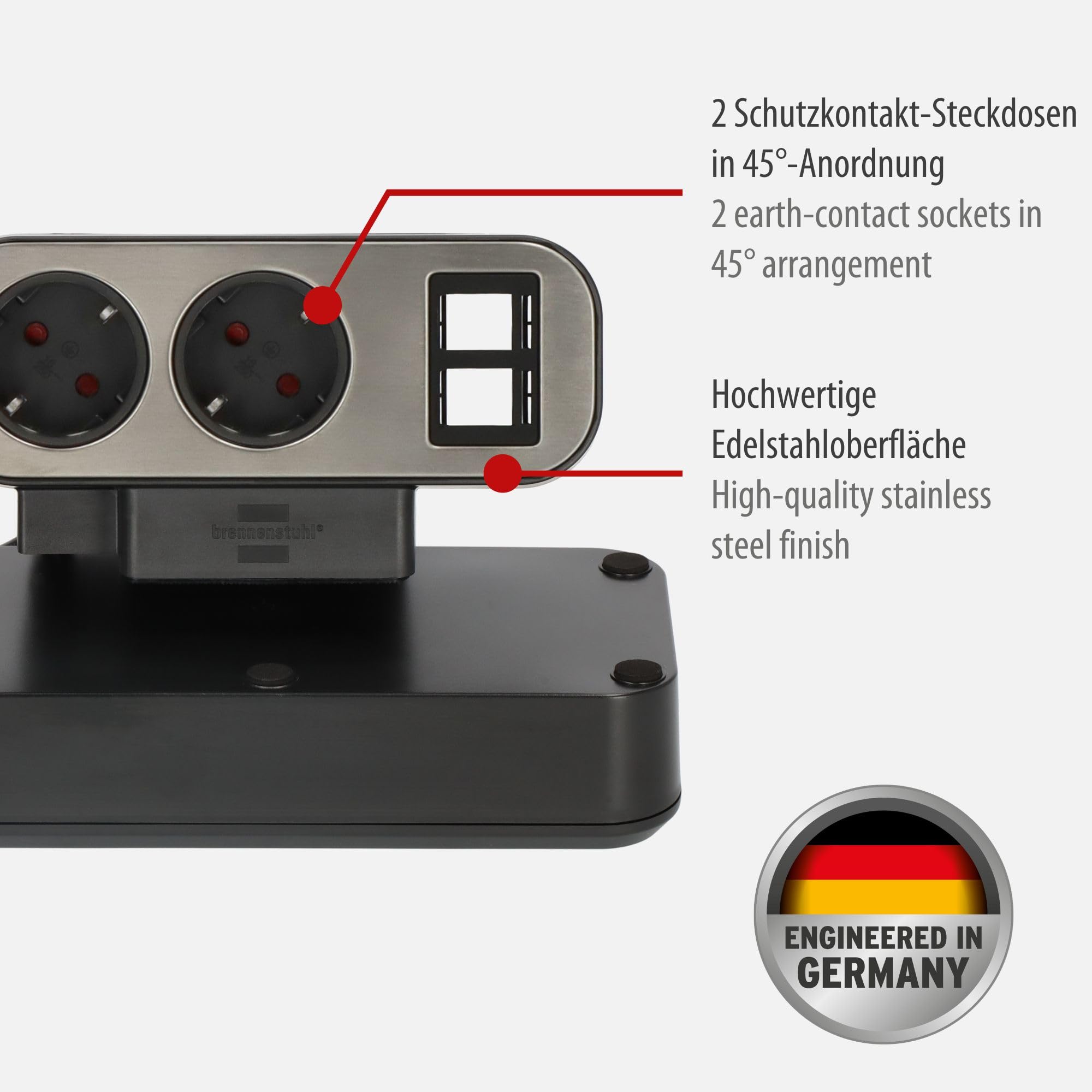 Brennenstuhl estilo Duplex Tischsteckdosenleiste 2m, mit Überspannungsschutz, 2x Keystone Module, 9x