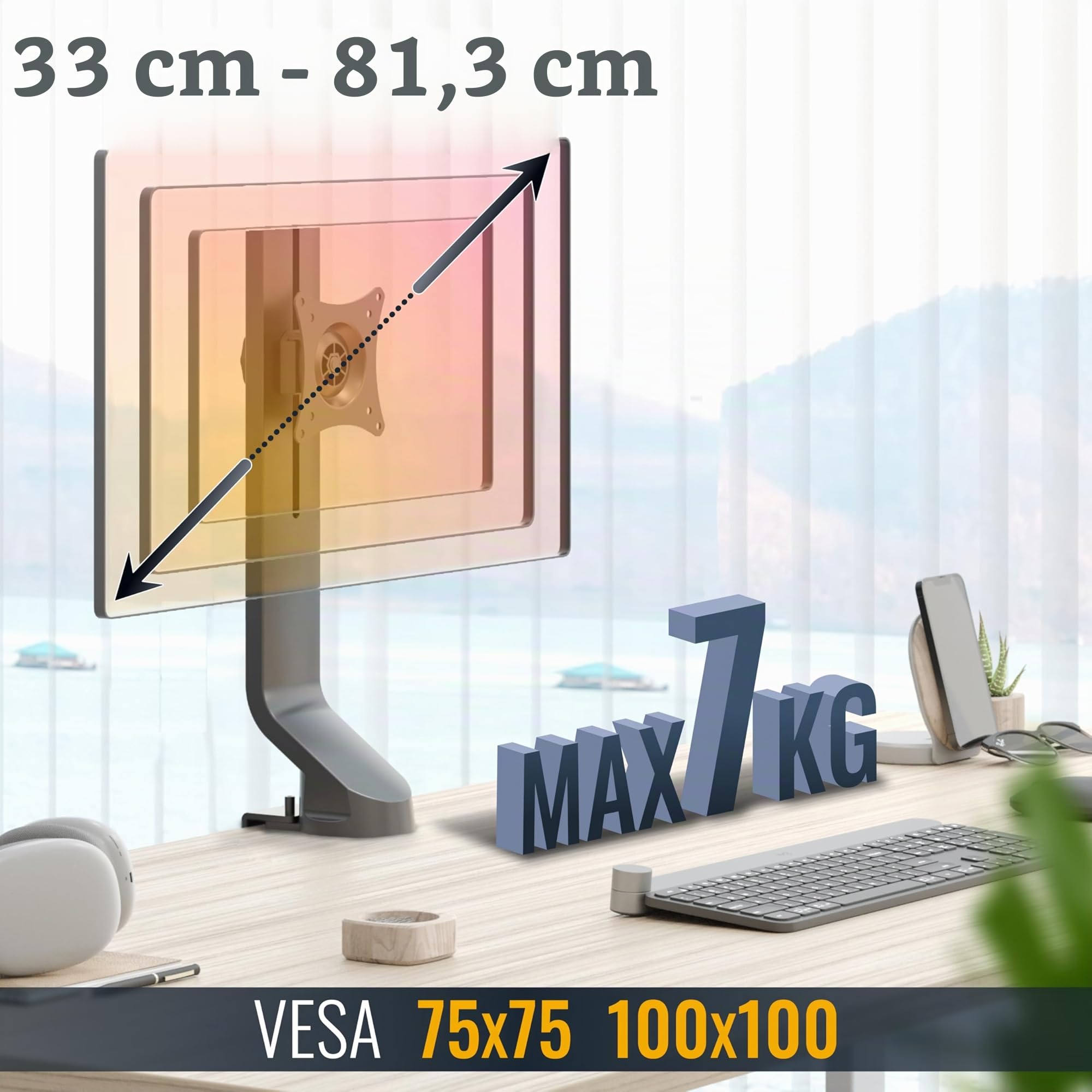 RICOO TS2011 Supporto monitor da scrivania 13-32 pollici per 13 32 pollici girevole inclinabile fino a 8 kg max VESA 100x100