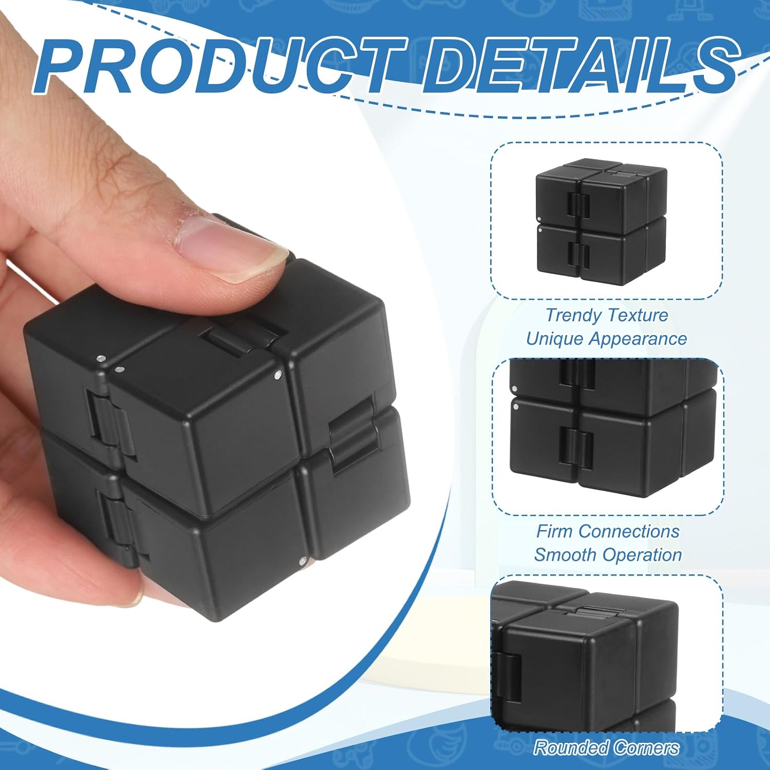 Fidget Magic Cube Toys Mini Stress Release Finger Toy,Black image 3